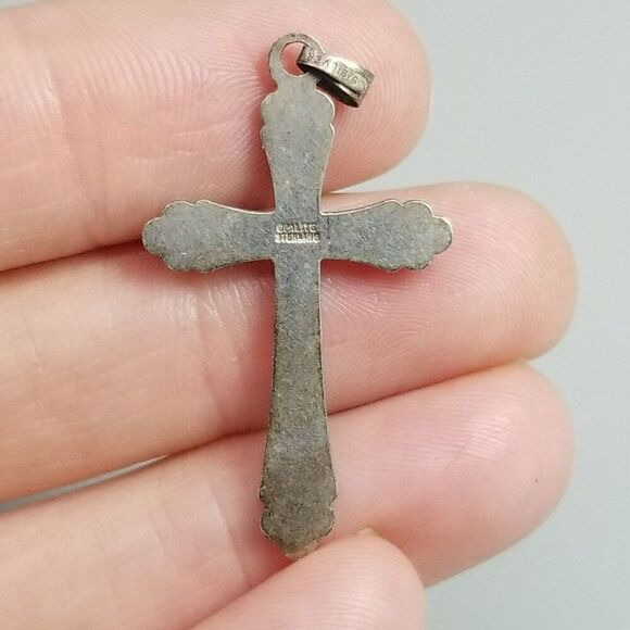 Vintage Sterling Silver Cross Pendant, Signed, Religious, Estate, Charm - Picture 2 of 10